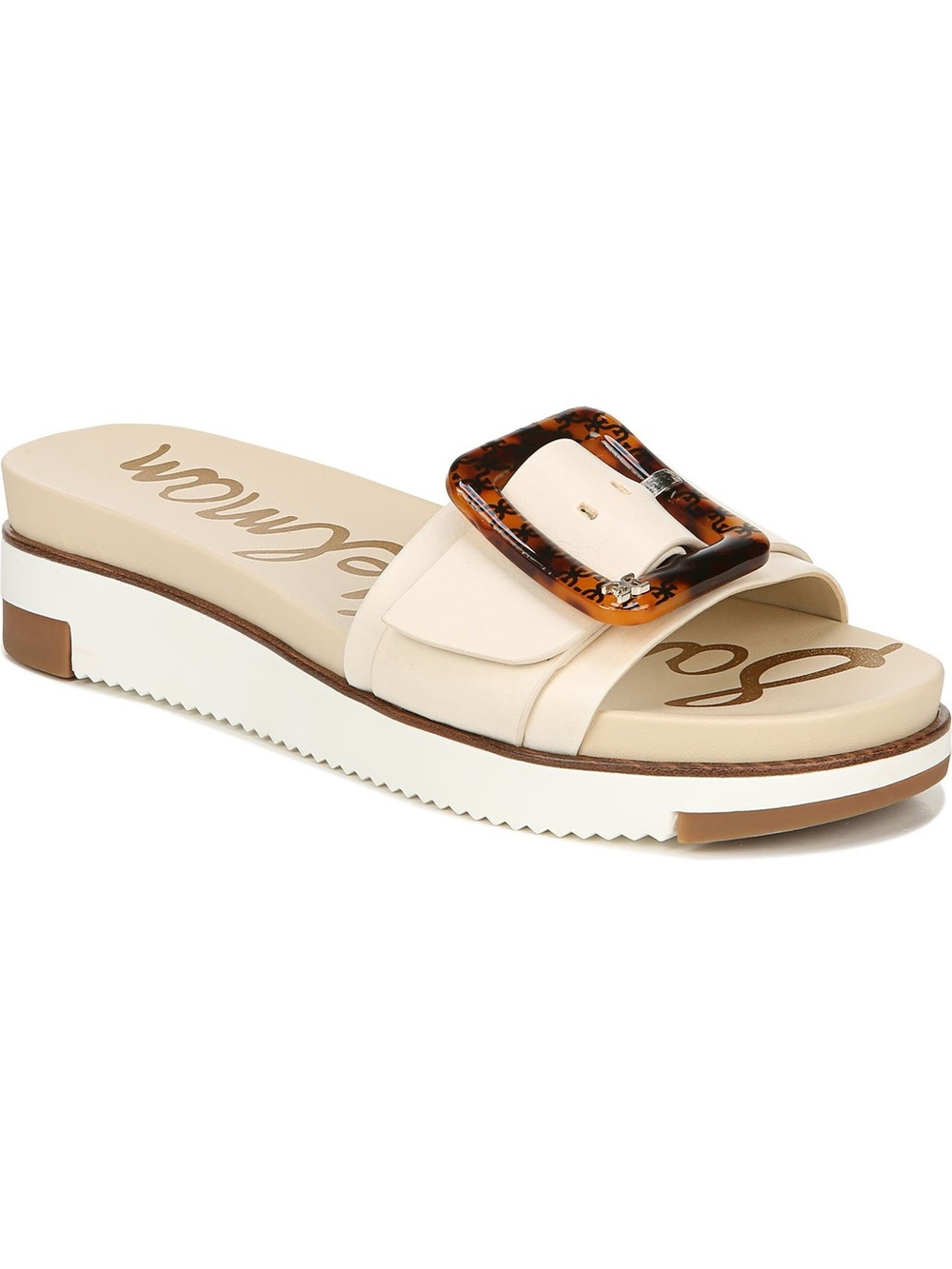 Sam Edelman Ariane Slide Sandals Ivory White Tortoise Buckle - Size 7.5